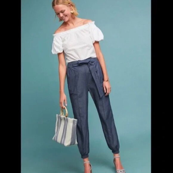 Anthropologie Traveler Chambray Tie-Waist Joggers XS - Picture 1 of 13